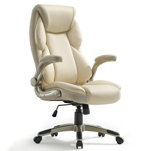 Eureka Ergonomic PU leather comfy office chair with soft cushion and lumbar support, Off-White,Regular,CNET recommended