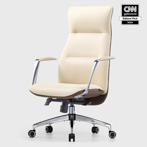 Eureka Ergonomic Roya, Slim Leather High Back Executive Office Chair, Beige White