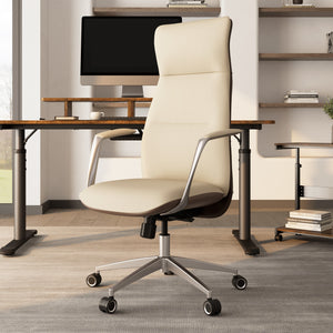 Eureka Ergonomic Royal Slim Leather High Back Executive Office Chair, Beige White